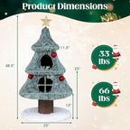 PETSITE 48.5 Inches Cat Christmas Tree, Cute Cat Tower with Scratching Post, 2 Comfy Condos and Decorative Festival Dangling Balls, Star-Shaped Ornament Sits at The Top, Soft Polar Fleece Covered