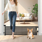 Retractable Short Dog Gate - Small Puppy Mesh Safety Pet to Step Over Gates Doggy Door for Doorways Stairs Kitchen Hallways Indoor, 14" Tall, Extends up to 55" Wide, Black