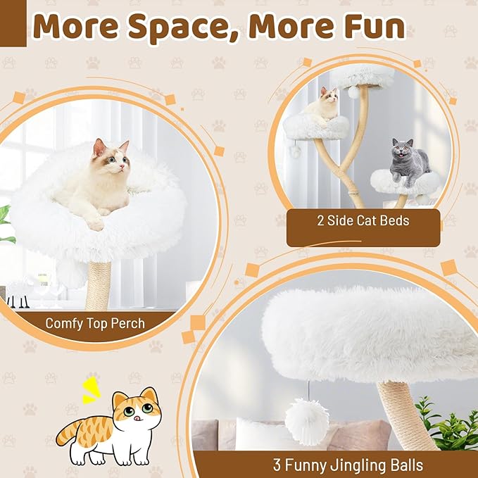 Tangkula Tall Cat Tree, 70 Inch Multi-Level Large Cat Tower with 3 Warm Perches, 3 Jingling Balls, Sisal Scratching Posts & Board, Modern Cat Tree for Indoor Cats Large Adult