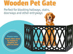 Etna 3-Panel Diamond Design Wood Pet Gate - Decorative Black Tri Fold Dog Fence for Doorways, Stairs - Indoor/Outdoor Pet Barrier - 24-48 Inches Wide x 19 Inches Tall
