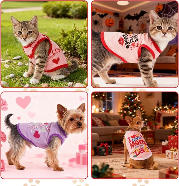 4 Pack Dog Shirts Summer Pet T Shirts Puppy Clothes Dog Clothing Breathable Cat Sleeveless Vest for Small Dogs Cats (Medium, Love)