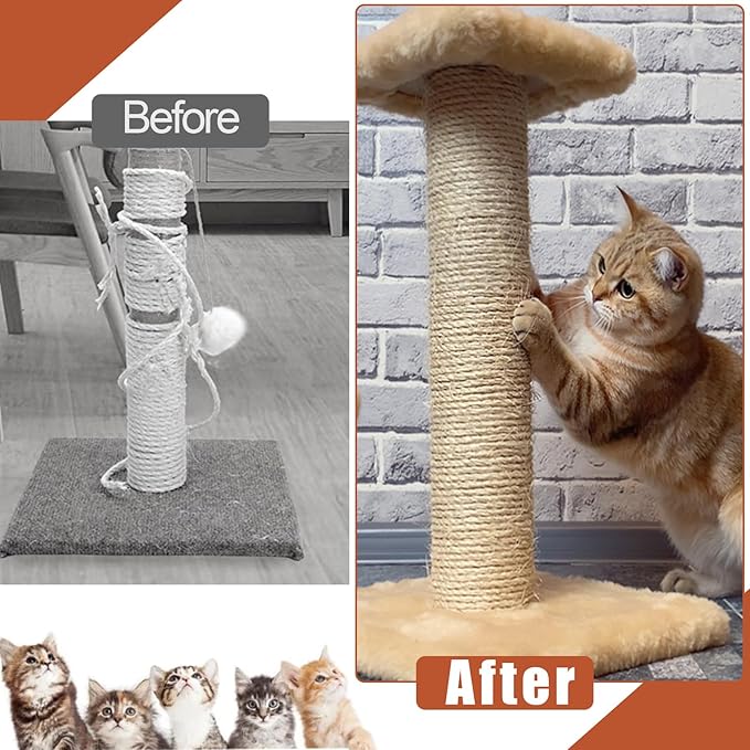 360FT/110M Natural Sisal Rope for Cat Scratching Posts, 6mm Thick Jute Hemp Cat Rope for Cat Tree Replacement, Cat Scratch Post Repair, DIY Projects, and Furniture Wrapping