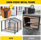 AIVITUVIN Heated Outdoor Dog House - Weatherproof Insulated Wooden Shelter with Iron Frame, Large Porch for Medium & Large Dogs, Indoor/Outdoor Kennel(XL)