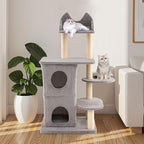 PETSITE 48.5-inch Multi-Level Cat Tree, Modern Cat Tree Tower with Sisal Scratching Posts, Double-Layer Condo, Cute Top Perch, and Multiple Jumping Platforms, Grey