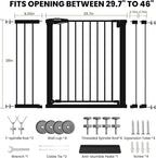 29.7-46" Extra Wide Baby Gate for Stairs, Pressure Mounted Dog Gate Indoor for Doorways, Auto Close Pet Gate with Walk Thru Door, Double Lock Child Safety Gate for Kids and Pet, No-Trip Design