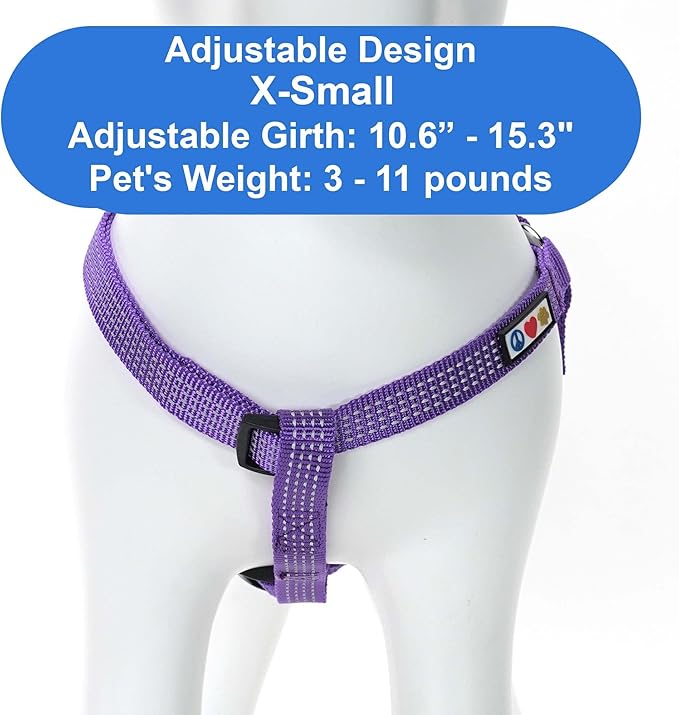 Pawtitas Reflective Step-in Dog Harness – Adjustable No-Pull Vest for Puppies to Seniors, Safe & Comfortable, XS Purple