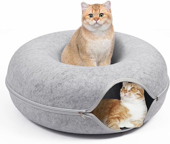 Cat Caves for Indoor Cats, Large Cat Tunnel for Multiple & Large Cats, Scratch Detachable Peekaboo Cat Cave Bed, Kitten Donut Kitty Hideaway Up to 45 Lbs