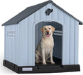 LEMBERI Durable Waterproof Plastic Dog House for Small to Medium Sized Dogs, Indoor Outdoor Doghouse with Air Vents and Elevated Floor, Easy to Assemble (Gray, 33.5" L x 31.5" W x 33.9" H)