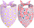 Spring Dog Bandanas Girl Large 2PCS, Purple Pink Daisy Summer Scarf, Durable Triangle Reversible Spring Bibs Handkerchief for Puppy Pet