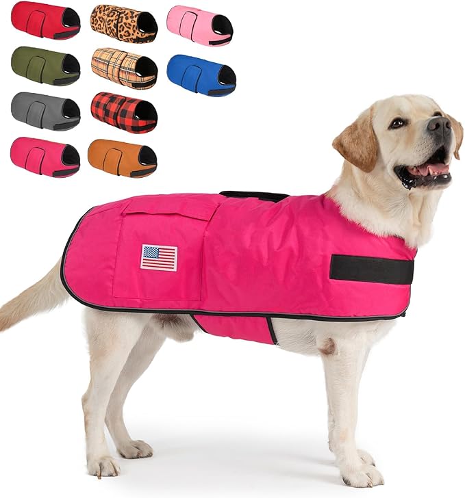BEAUTYZOO Dog Winter Coat for X-Large Dogs Waterproof, Warm Reflective Great Dane Oxford Canvas Jacket, Fleece Dog Cold Weather Coats Windproof for Female Male Dogs, Rose Pink XL