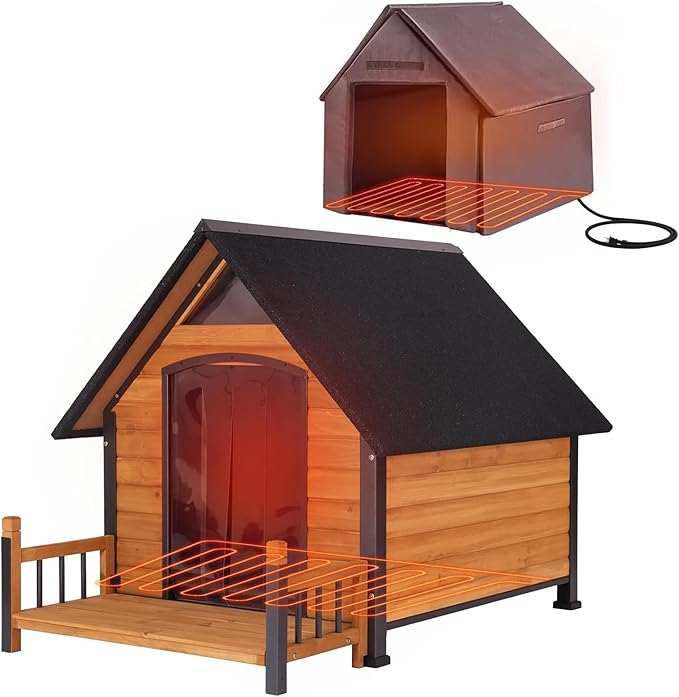 GUTINNEEN Heated Dog House Outdoor Insulated Dog Kennel with Metal Frame, Heated Pad, Insulated Liner, 33" L x 45" D x 32" H