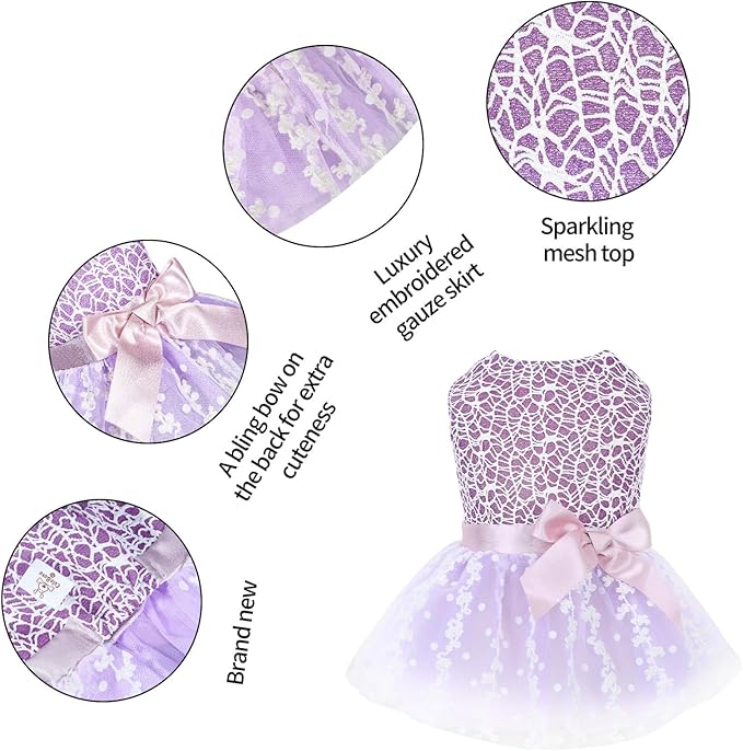 CuteBone Dog Birthday Dress Girl Puppy Skirt Tutu Cat Wedding Outfit Pet Party Clothes for Small Dogs Costume DD14XS