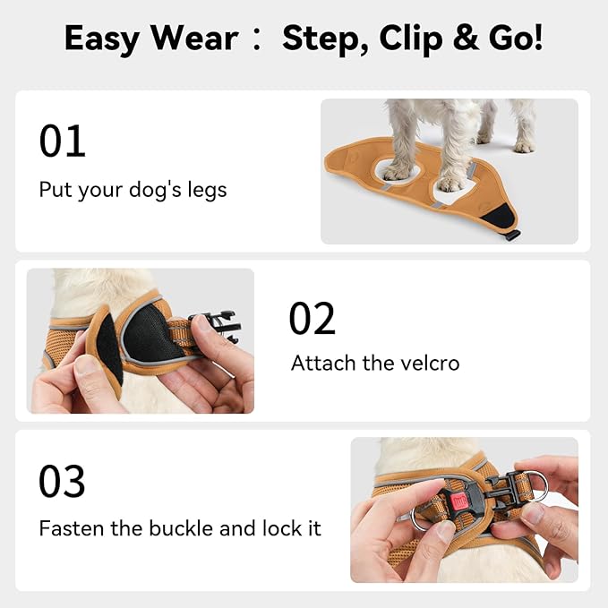 Joytale Small Dog Harness, Breathable Mesh Step-in Vest, Reflective Soft Padded Harnesses for Cats and Puppies Dogs, Brown, XXXS