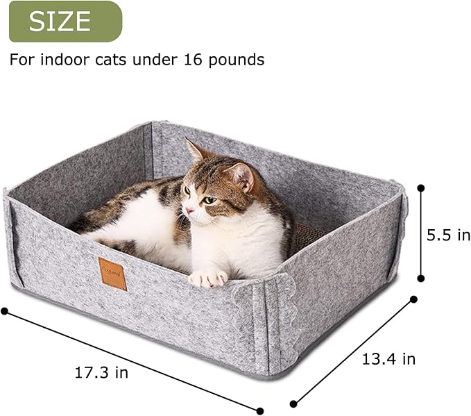 Felt Cat Scratcher Lounge Box with Removable Cardboard,Rectangular Cat Bed with Corrugated Board, Pet Scratching Pad for Furniture Protection, Training Toy (Gray)