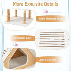 PETSITE 60 inch Solid Wood Cat Tree Tower, Multi-Level Wooden Cat Tower with Jute Scratching Posts, Cat Condo, Sisal Rope, Soft Long Plush, Modern Tall Cat Tree for Indoor Cats Large Adult