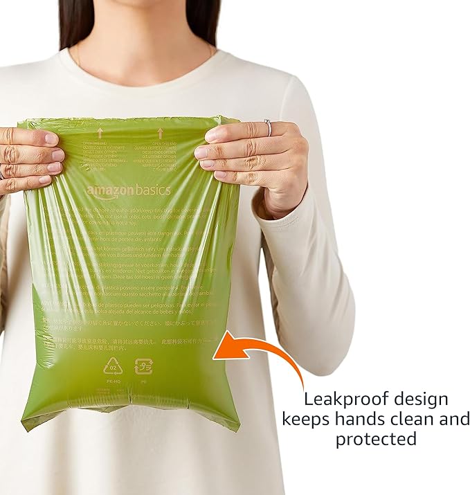 Amazon Basics Premium Leak Proof Dog Poop Bags with Dispenser and Leash Clip, Cucumber Scented, 13" x 9", 540 Count (36 Rolls of 15)