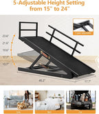 Dog Ramp for Bed, Pet Ramp for Small Dogs to Get on Bed, Dog Bed Ramp for High Bed 24 inch, Adjustable Wood Furniture Dog Ramp for Couch/Bedroom, Adjustable from 15" to 24" Height - Black