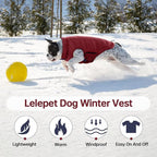 Lelepet Reversible Dog Coat Waterproof Dog Jacket Windproof Puffer Vest for Winter Warm Lightweight Coats for Large Dogs Adjustbale Hook & Loop Pet Apparel with Leash Hole, Pitbull, Wine Red, XL