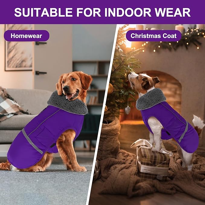 Doglay Dog Coat, Waterproof Dog Jacket Pet Winter Coat for Cold Weather with Thicken Furry Collar, Reflective Puppy Winter Jacket Warm Fleece Lining for Small Medium Large Pets