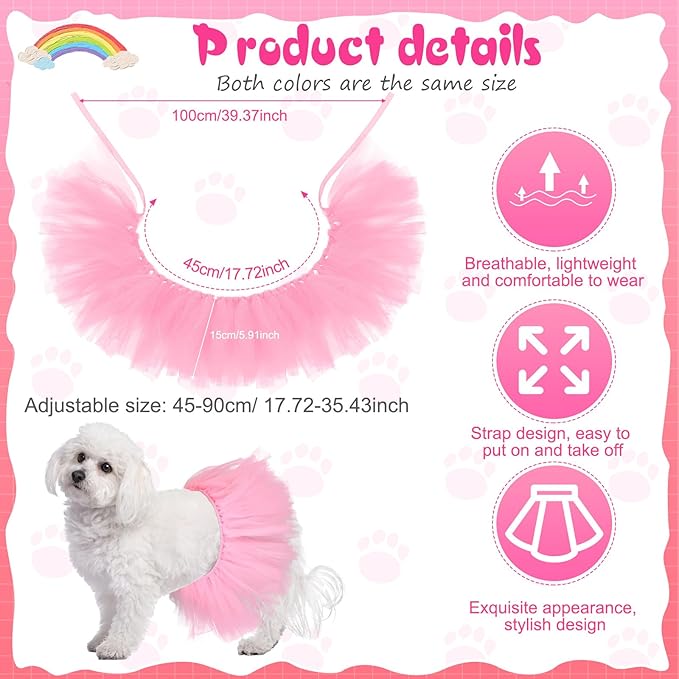 Dog Tutu Tulle Tutu for Dogs Small Large Medium Puppy Dress Ballerina Costume Skirt for Holiday Puppy Cats Bunny Pet Outfit Birthday Wedding Party Photo Prop Supplies(Pink)