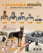 Elevated Dog Bowls for Medium Size Dogs, Non-Slip Dog Feeder with 1*Stainless Steel Dishes & 1*Slow Feeder Bowl, 5 Heights Adjustable Raised Bowls to 3.15″-8.66″-9.84″-11.02″-12.2″