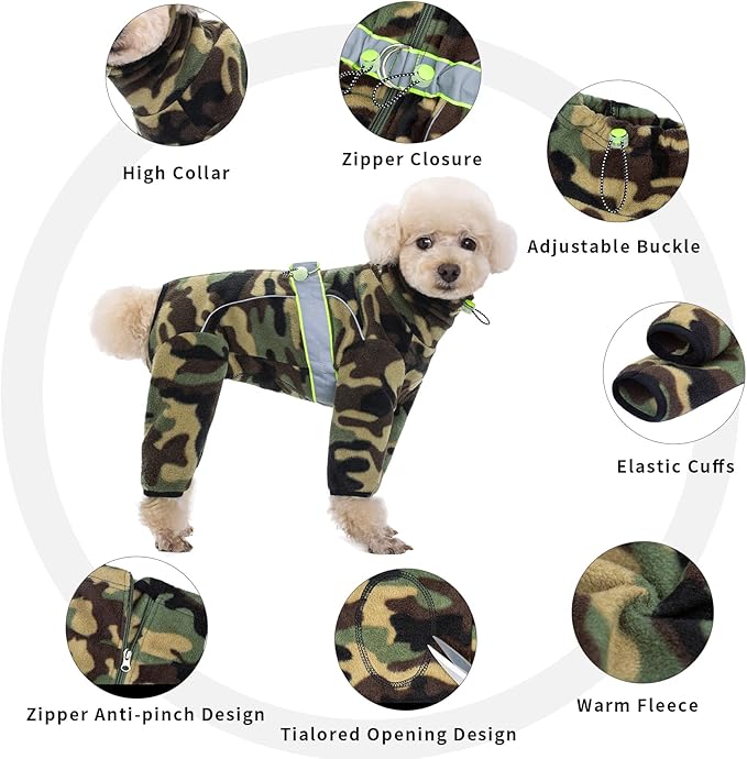Polar Fleece Dog Coats for Small Medium Dogs, Winter Jacket Sweater Vest Bodysuit, Four-Legged Warm Clothes Pajamas
