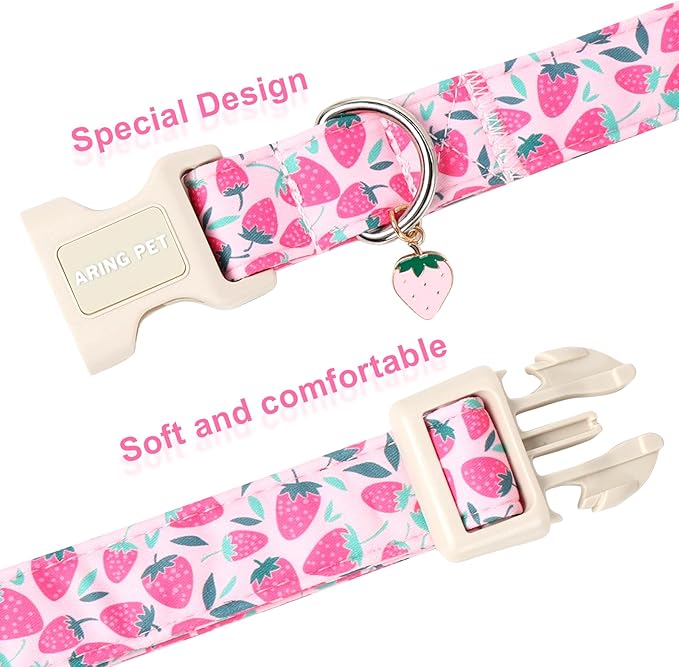 ARING PET Strawberry Dog Collar, Cute Spring Summer Pink Puppy Pet Collars for Small Medium Large Female Girl Dogs-S