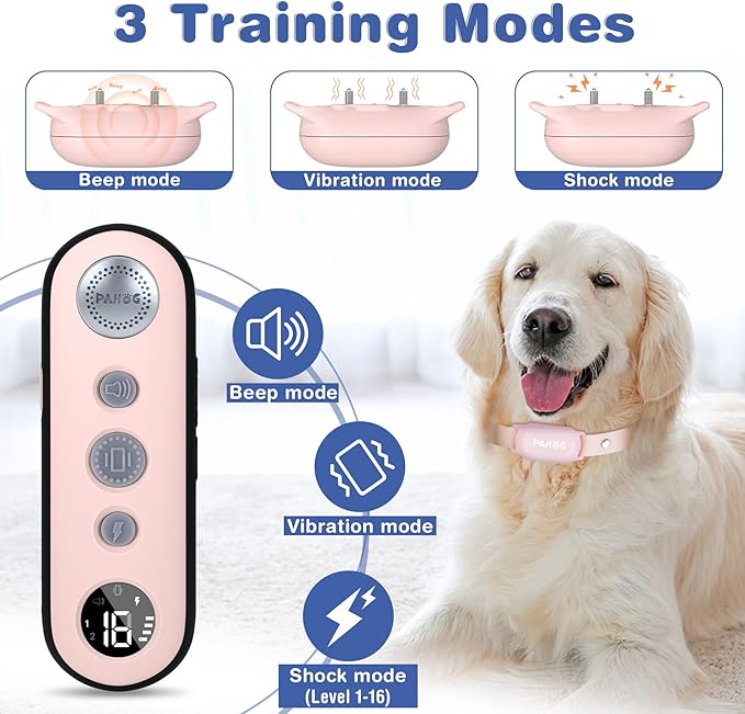 Dog Shock Collar, Waterproof Dog Training Collar with Remote 1000FT, Rechargeable Electric Shock Collar for Large Medium Small Dogs (8-120 Lbs), 3 Training Modes, Beep, Vibration, Safe Shock