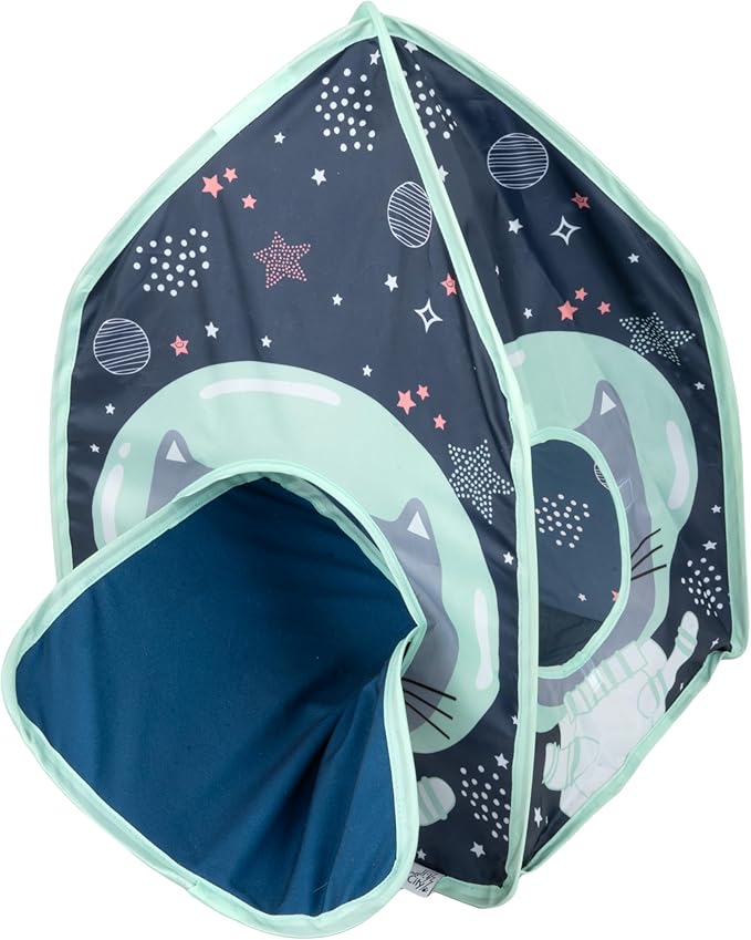 Kitty City Galactic Pop-Up Cat Play House, Collapsible Indoor Cat Hideout with Peekaboo Openings, Lightweight Foldable Cat Cube for Play & Lounging