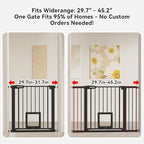 30 Inch Tall Dog Gate with Cat Door, Adjustable Width (29.7-45.2 Inches) for Doorways, Hallways & Stairs, Pressure-Mounted Walk-Through Dog Gate with Auto-Close & Double Lock Safety（Black）