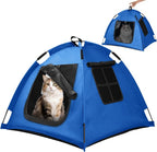 Portable Pet Tent with Full-Enclosure Zippered Mesh Door, Indoor & Outdoor Cat House for Safety & Ventilation, Cozy Nest for Cats, Puppies & Small Animals (Blue)