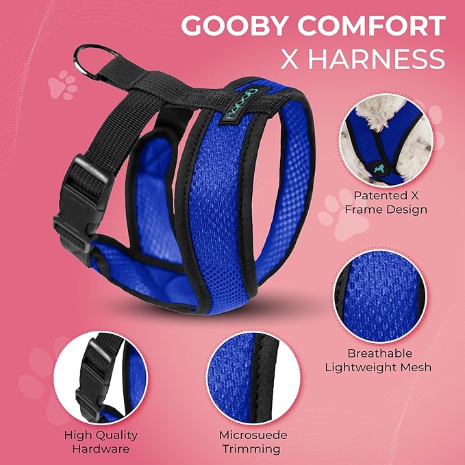 Gooby Comfort X Head in Harness - Blue, Large - No Pull Small Dog Harness, Patented Choke-Free X Frame - Perfect on The Go Dog Harness for Medium Dogs No Pull or Small Dogs for Indoor and Outdoor Use