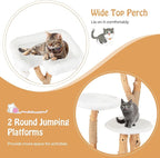 PETSITE 44 inch Wood Cat Tree, Modern Wooden Cat Tower with Jute Scratching Posts, Top Perch, Soft Long Plush and Dangling Ball, Pear Wood Branches Cute Cat Tree for Indoor Cats