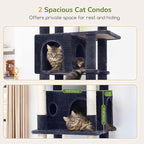 Globlazer Cat Tree for Indoor Cats Large Adult, 74in Tall Cat Tower with Scratching Post, Heavy Duty Cat Tree Tower with 2 Spacious Caves, Oversized Top Perch, Big Hanging Basket, F74B, Dark Grey