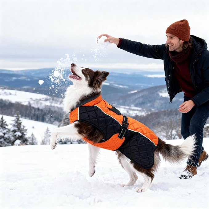 Dog Coat Dogs Jacket Waterproof Reflective Adjustable Dog-Winter Coats for Small/Medium/Large Dogs Dachshund Coat-(Orange, X-Large)