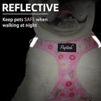 PUPTECK Dog Harness and Leash Set for Small Medium Dogs No Pull Step-in Soft Mesh Puppy Cat Vest Harnesses Reflective at Night, Pink Floral, S
