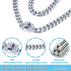 Heavy Duty Cuban Link Chain Dog Collars 15MM Gold/Silver Stainless Steel Metal Walking Training Collars with Cute Secure Design Buckle, Chew Proof, for Large Medium Small Dogs (Silver, 12'')
