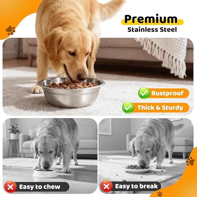 URPOWER 6 Pack 8" Stainless Steel Dog Bowls - 50oz Thickened Durable Pet Bowls for Food and Water, Fit for Elevated Dog Bowl Stand