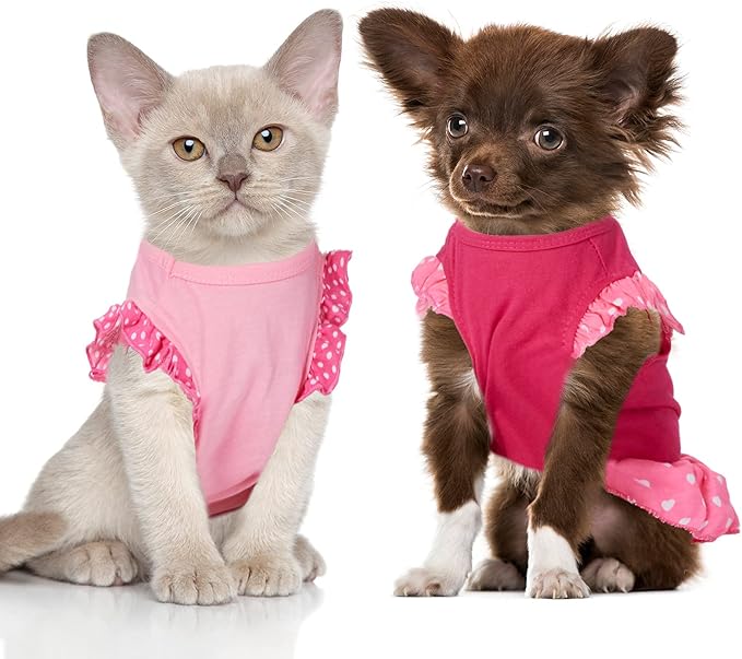 2 Pieces Dog Dresses for Dogs Cute Girl Female pet Dress Mommy Puppy Shirt Skirt Dresses Pet Summer Clothes Apparel for Cats(Love and Angel,Extra Small)
