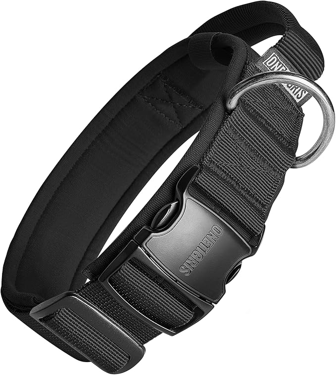 OneTigris Tough Dog Collars, Tactical Dog Collar with Handle, Milltary Adjustable Dog Collar with Heavy Duty Metal Buckle for Training (Large(Pack of 1), Black)