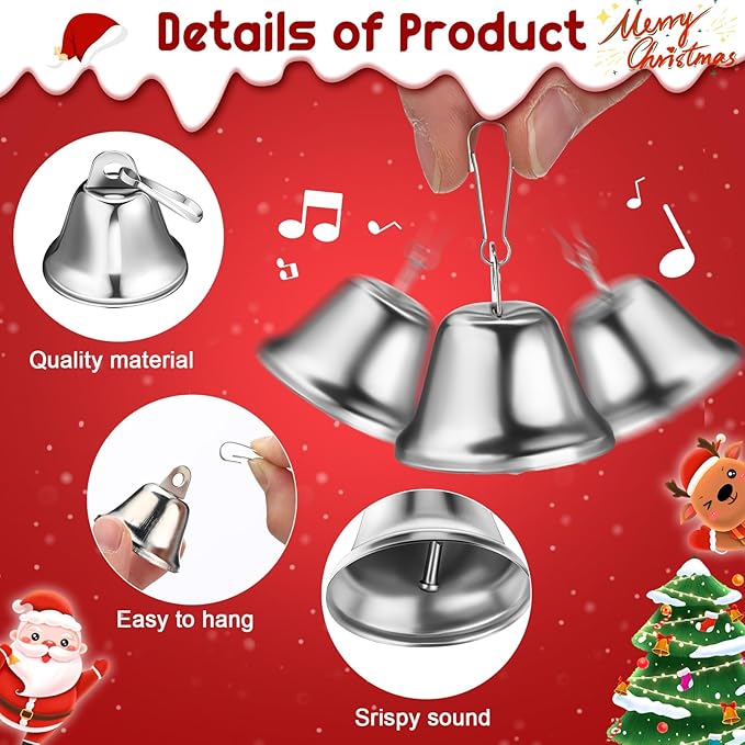 Shimeyao 100 Pieces Bells 1.5 x 1.57 Inch Vintage Small Bells with Spring Hooks for Craft Wind Chimes Dog Potty Training Doorbell Wedding Decor Craft Making Hanging Favor