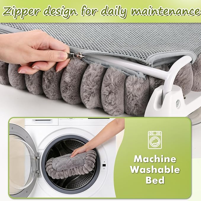 2PC Cat Window Perch with Bolster Foldable Cat Hammock Cushion Bed for Window with Metal Frame, Cloud-Cuddle Cordless Window Resting Seat for Indoor Cats (Cushion Bed, Gray-M)