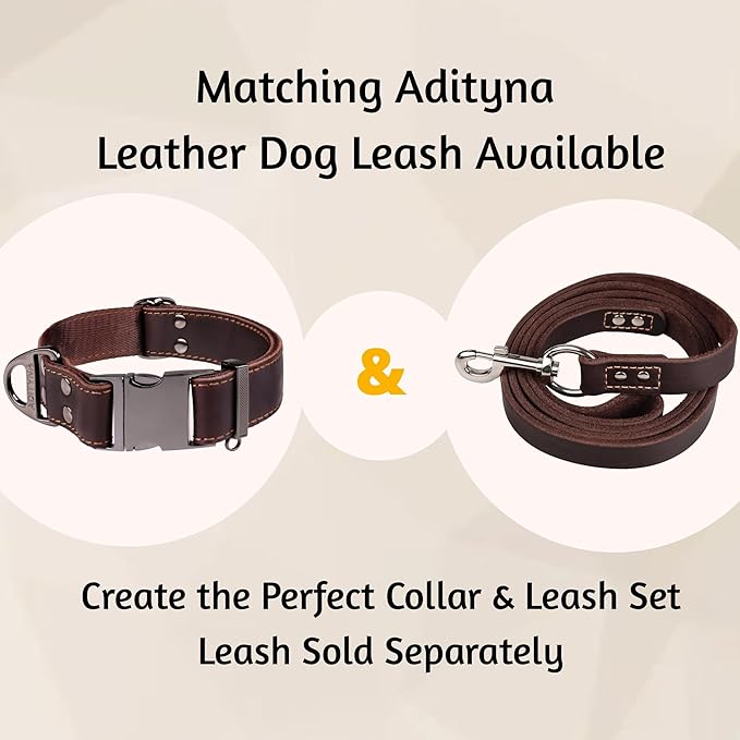 ADITYNA Leather Dog Collar with Metal Buckle - Heavy-Duty, Adjustable for Large & Extra Large Dogs - Walking & Training (Brown, Fits 19-30" Necks)