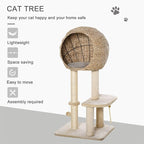 39H Premium Quality Cat Tree with Durable Sisal Scratching, Multi-Level Condo Hideout, Hanging Rope Accessory, Beige Finish