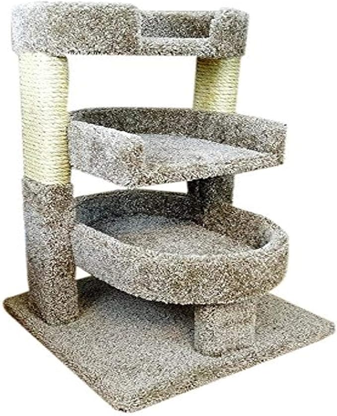 New Cat Condos Solid Wood Large Triple Cat Tree-Brown