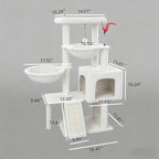 Cat Tree with Cat Condo and Two Hammocks, Cat Tree with Scratching Posts and Scratching Pads, Cat Tower for Indoor Cats, Activity Centre Climbing Tree with Playful Toy Balls, Beige