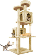 58" Cat Tree Large Cat Tower Condo w/Multi-Level Scratching Post for All Indoor Cats (Beige)
