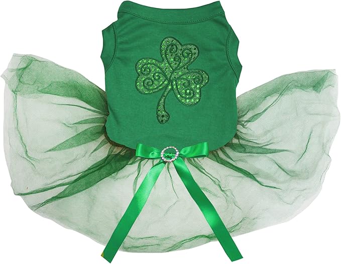 Petitebella Green Sequins Clover Puppy Dog Dress (Green/Green, X-Small)