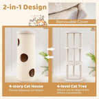 PETSITE 4-Story Cat Tree Condo, 49 Inch Multi-Level Barrel-Shaped Cat House with Sisal Scratching Pad, 3 Hideaways, Removable Soft Top Plush Bed, Ideal for Indoor Cats