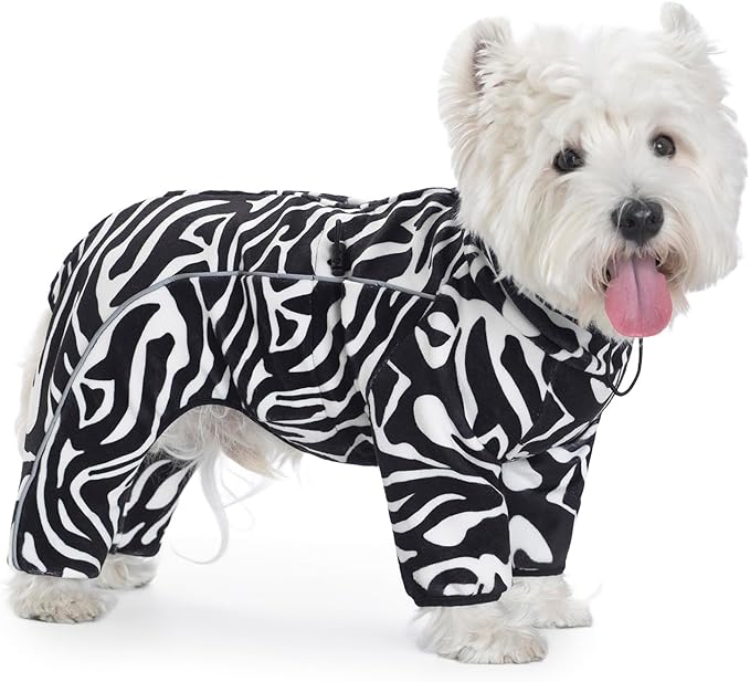 Fleece Dog Coat for Small Medium Dog,Pullover Pajamas Jumpsuit Bodysuit Puppy Coats with Legs, Pet Windproof Warm Cold Weather Jacket Full Body Vest Cozy Snowsuit Outfit Clothes (Zebra Striped, XL)